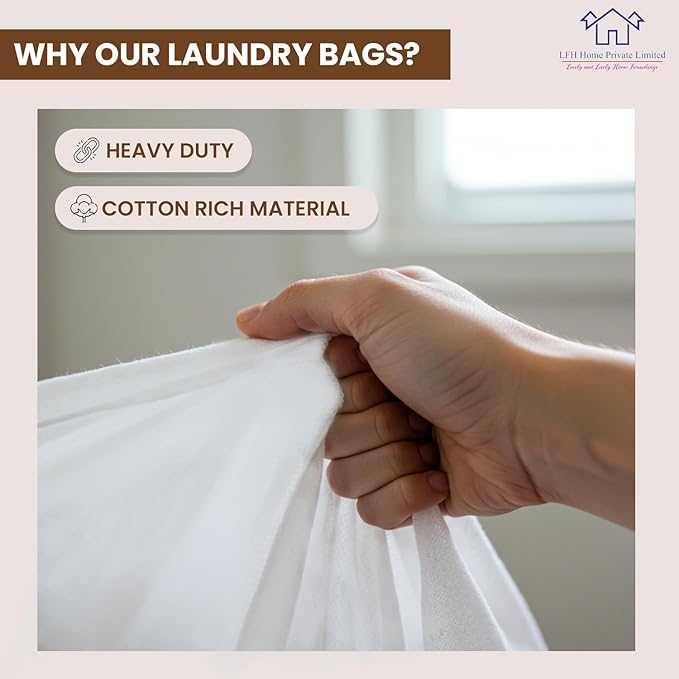 LFH Home Cotton Canvas Extra Large Laundry Bag with Handle, Heavy Duty Drawstring Closure Washable Laundry Bags School Travel, Home, Hotel, College Dorm, Organizer Sack, Toys Clothes 28x36-White
