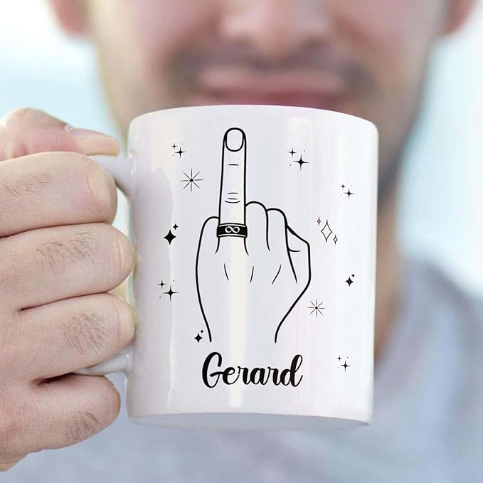 Customized Name Ring Finger Accent Coffee Mug Gift For Men Mr His Fiance Husband Groom, Ring Engaged Coffee Cup 11 Oz 15 Oz, Personalized White Mug Gift For Wedding Bridal Shower Bachelorette Party