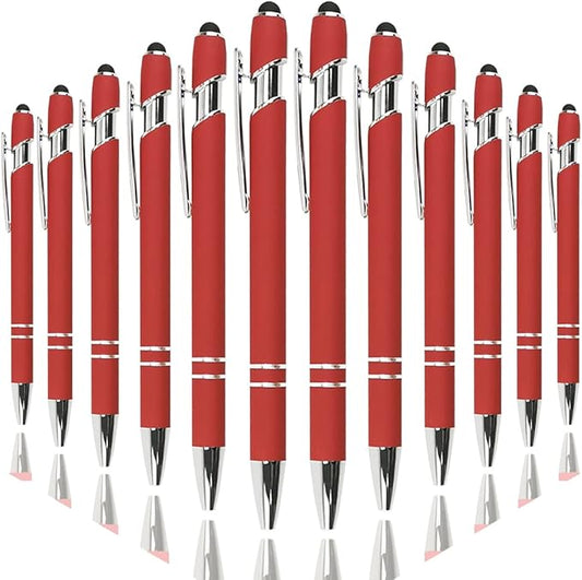 Ballpoint Pen with Stylus Tip, Soft Touch Click Metal Pen, 1.0mm Medium Point, Black Ink, 12 Count(Red)