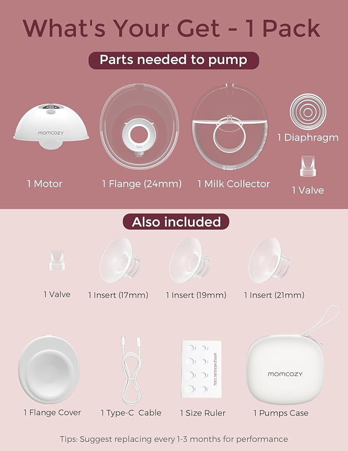 Momcozy M5 Hands-Free Wearable Breast Pump, Double-Sealed Flange for Baby-Like Comfort, 3 Modes & 9 Suction Levels, Portable Electric Pump – 24mm, 1-Pack Quill Gray