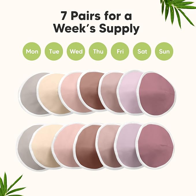 Organic Nursing Pads - 14 Washable Viscose Derived from Bamboo Breastfeeding Pads, Wash Bag, Reusable Breast Pads for Breastfeeding, Nipple Pads for Breastfeeding Essentials(Plum, L 4.8")