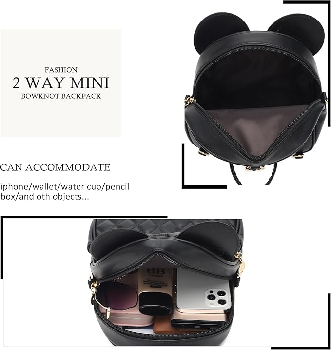 KL928 Girls Bowknot Polka Dot Cute Mini Backpack Small Daypacks Convertible Shoulder Bag Purse for Women