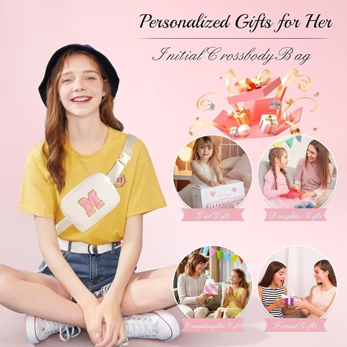 YOOLIFE Customized Gifts for Women, Gifts for Mom, Birthday Gifts for Mom from Daughter or Son, Mom Birthday Gifts, Beige Initial Crossbody Bag Belt Bag H