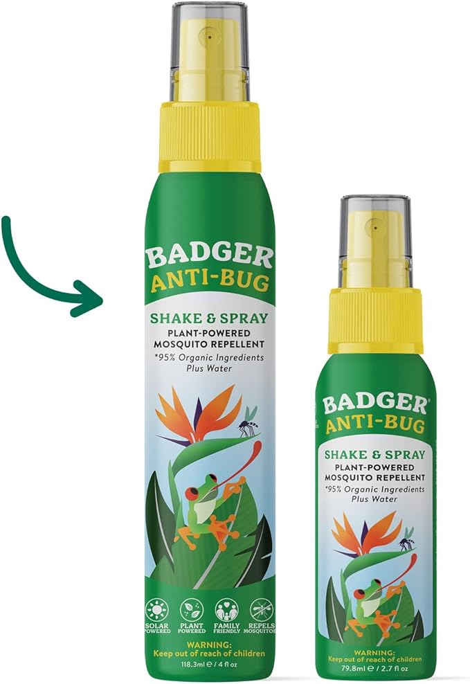 Badger Bug Spray, Family Friendly All Natural Mosquito Repellent w/Organic Essential Oils, Great Smelling Citronella Spray, Effective for 3 Hours, Deet-Free Vegan Insect Repellent, 4 fl oz, 2-Pack