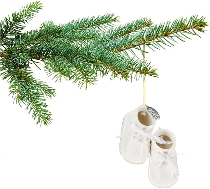 Ivory Baby Shoe Ornament Babys First Christmas Boy or Girl Ornament Cream Porcelain Baby Booties, Can Be Personalized, with Gift Box (2025)