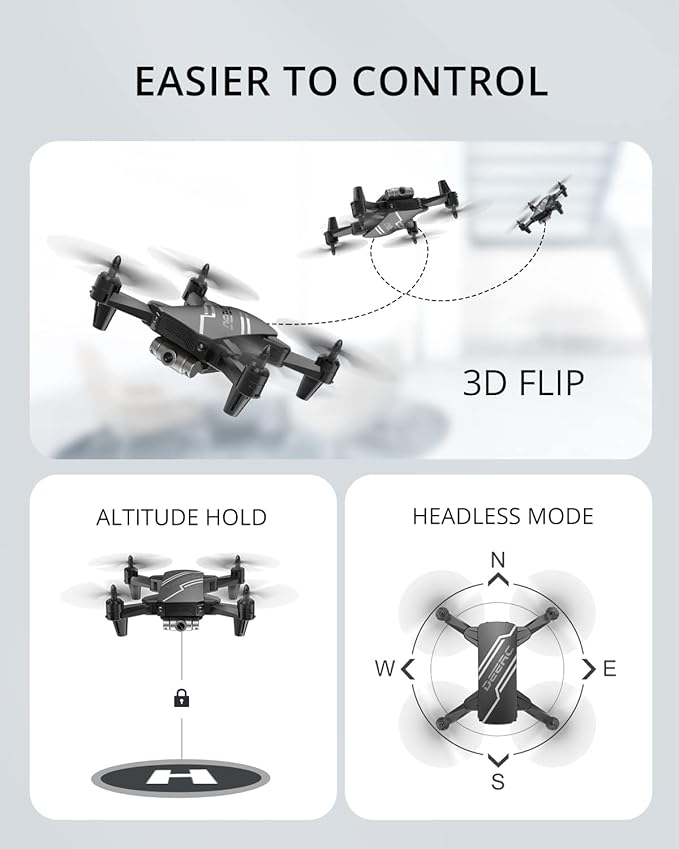DEERC D20 Mini Drone for Kids with 720P HD FPV Camera Remote Control Toys Gifts for Boys Girls with Altitude Hold, Headless Mode, One Key Start Speed Adjustment, 3D Flips 2 Batteries, Black