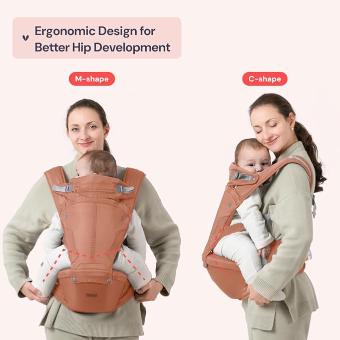 BabbleRoo Grow Carrier – Safety-Certified 6-in-1 Baby Carrier with Hip Seat, Ergonomic & Adjustable Toddler Carrier 7-50 lbs with Hip Support, Hood for Sun Protection, Newborn to Toddler,Kangaroo Rose