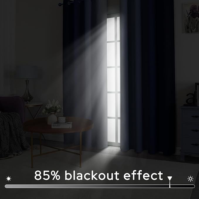 HOMEIDEAS Navy Blue Ombre Blackout Curtains, 52 X 63 Inch Length Gradient Color Room Darkening Curtains with Grommet Thermal Insulated Window Drapes for Living Room, Bedroom, 2 Panels