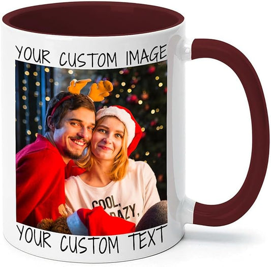 Ship Next Day Custom Mug Design Your Own Photo Text Personalized Picture Gifts for Women Men Customized Gifts Idea Personalized Coffee Mugs 11oz Dark Red Handle