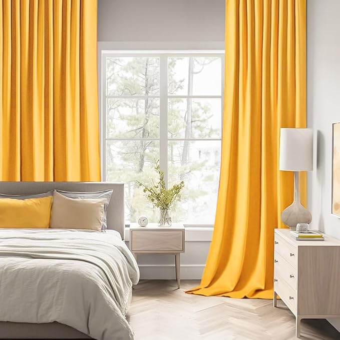 MIULEE Yellow Back Tab Blackout Curtains 120 Inch Long 2 Panels Set for Bedroom, Rod Pocket/Pinch Pleated Extra Long Thermal Insulated Living Room Darkening Light Blocking 10FT Drapes