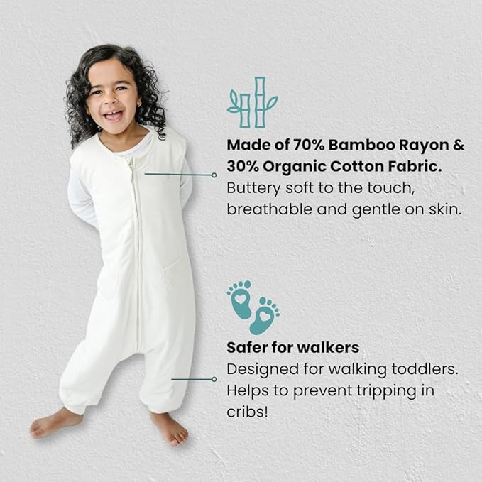 Tealbee Dreamsuit: Toddler Sleep Sack with Feet 3T 4T - 1.2 TOG All Season Baby Wearable Blanket for Walkers - Rayon made from Bamboo, Organic Cotton Sleep Bag - Undyed