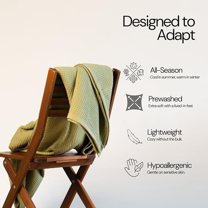 Salt Earth GOTS Certified 100% Organic Cotton Throw Blanket, 60" X 80" Blankets & Throws for Bed, Throw Blanket for Couch,Modern & Cozy Blanket, All Seasons, Waffle Blanket, Soft Blanket (Mosstone)