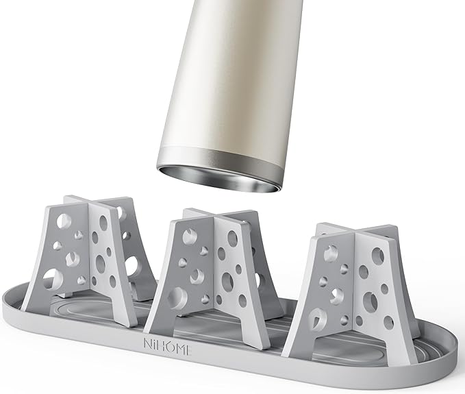 NiHome Silicone Water Bottle Drying Racks Set of 3 with Drip Tray,Cheese Style for Faster Drying,Bottle Dryer Racks Fit for Stanley YETI Cups Owala Sports Bottle Baby Bottle Thermoses Mugs