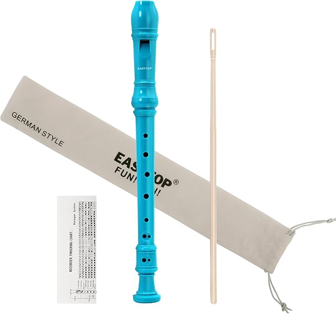 EAST TOP Soprano Recorder for Kids Beginners, 8 Hole Plastic German Fingering Flute Recorder 3 Piece with Cleaning stick, Cotton pouch, Fingering Chart, Colorful box (Blue)
