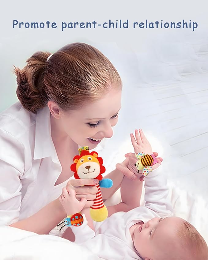 Wrist Rattles Foot Finder Rattle Toy for 0-6 Months Baby, Feet Leg Ankle Socks Arm Hand Bracelet Shaker for 6-12 Months Infant boy & Girl, Gift Set for 0-3 Years Newborn Babies (5 pcs-F)