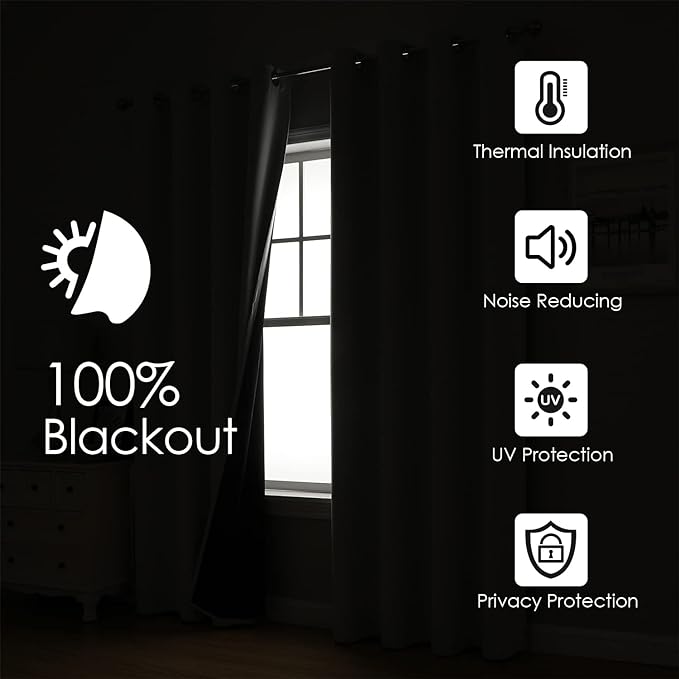 ChrisDowa 100% Blackout Curtains for Bedroom with Black Liner, 2 Thick Layers Total Blackout Thermal Insulated Grommet Small Window Curtains 2 Panels Set (Burgundy, 42 x 54 Inch)