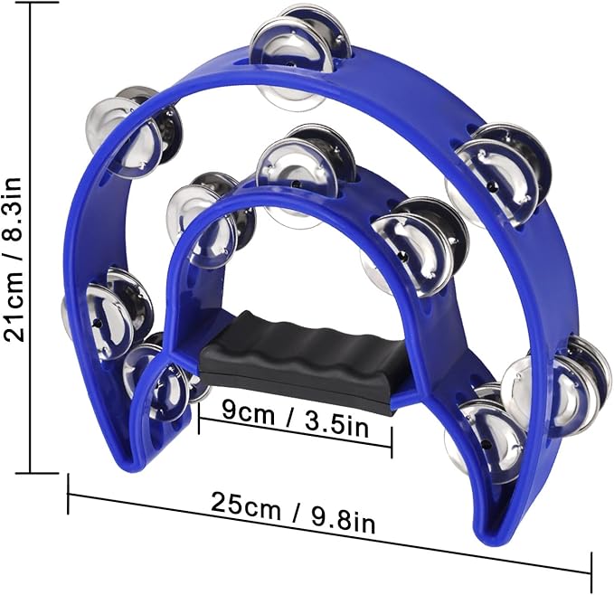 EastRock Double Row Tambourine,Metal Jingles Hand Held Percussion-Half Moon Tambourine for Adults, KTV, Party BLUE