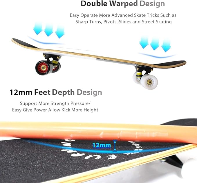 Easy_Way Complete Skateboards- Standard Skateboards for Beginners Kids Boys Girls Teenager- 31''x 8''Canadian Maple Cruiser Pro Skate Board, Skateboards