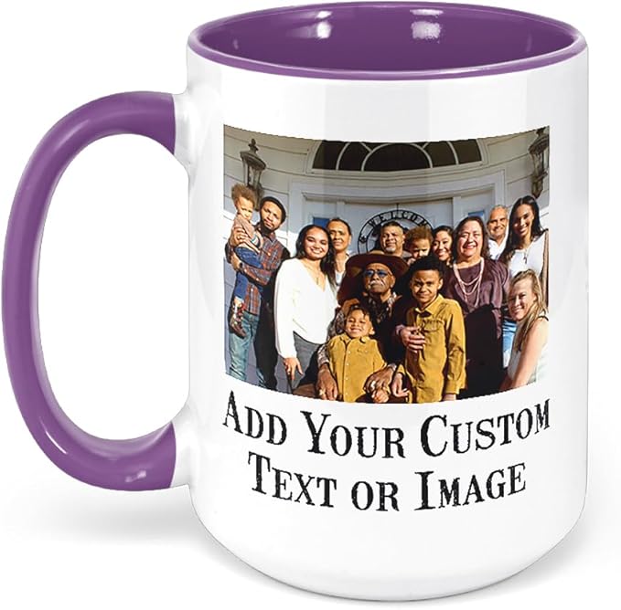 Personalized Coffee Mug, Custom Photo Text 15 Oz Ceramic Mug, Customized Picture Name Tea Cup, Unique Gift Idea, Taza Cafe Personalizadas Fotos, Cute Custom Gifts Mom Women Men, Mother's Day, Purple
