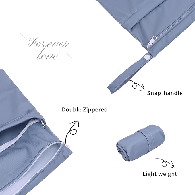 ALVABABY 3 Cloth Diaper Wet Dry Bags Waterproof Reusable with Two Zippered Pockets Travel Beach Pool Daycare Soiled Baby Items Yoga Gym Bag for Swimsuits or Wet Clothes Small medium Large3L-SML04