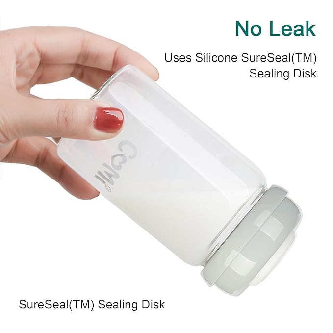 COMI Wide Neck Glass Breastmilk Collection n Storage Bottle, 8oz with Screw Ring Sealing Disk; Re-markable Sealing Disc. BPA Free, Fits Breast Pumps & Nipples (2 Gray Lids)