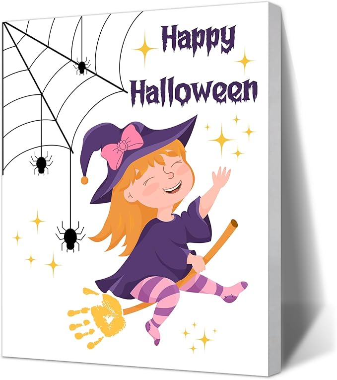 Halloween Baby Keepsake Gift, Baby's First Halloween Footprint Art on 7.8x9.8 Inch Canvas for Desktop Display, Baby Shower Photo Prop