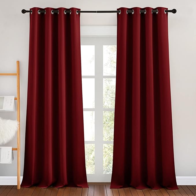 NICETOWN Blackout Curtain Panel Grommet - Home Decorations Thermal Insulated Solid Grommet Top Blackout Living Room Panels/Drapes for Gift (Burgundy Red, 1 Pair, 46 x 90-Inch)