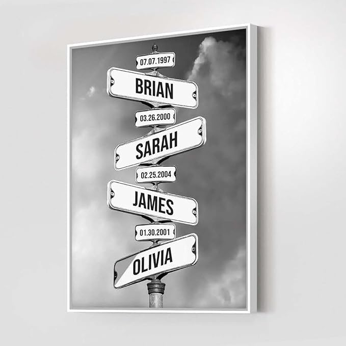 Personalized Family Street Sign Multi-Name Canvas Or Poster Wall Art, Street Sign Customized With Name, Best Gifts For Parents, Grandparents From Kids Daughter Son, Christmas Gift For Family #01