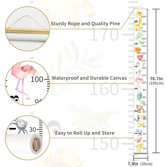 Baby Height Growth Chart - Canvas Height Chart for Kids Baby Child Toddler Boys Girls Growth Chart for Wall Room Nursery Decor Hangable and Removable Measuring Wall Ruler (Witch, Black Wood)