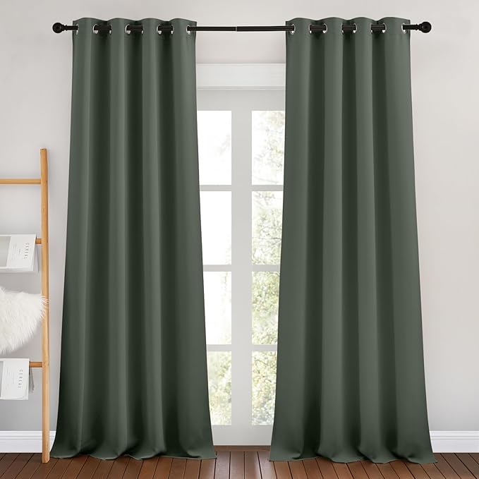 NICETOWN Dark Mallard Curtains 96 inches Long, Grommet Thermal Insulated Blackout Curtains Privacy Window Treatments for Boys Room/Living Room, W46 x L96, 2 Panels