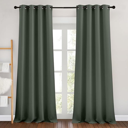 NICETOWN Dark Mallard Curtains 96 inches Long, Grommet Thermal Insulated Blackout Curtains Privacy Window Treatments for Boys Room/Living Room, W46 x L96, 2 Panels