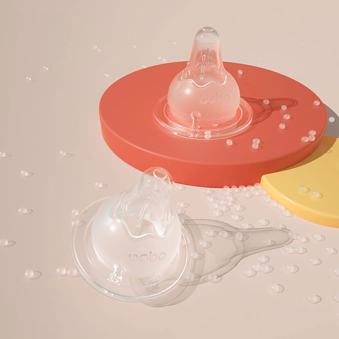 YOHKOH Natural Glass Baby Bottle with Natural Response Nipple, Newborn Anti-Colic Baby Bottles, Wide Neck Mushroom Cap Baby Bottle, Clear (3.4oz (Pack of 2), Red)