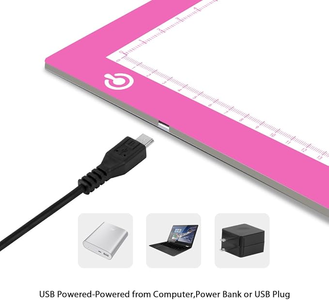 LitEnergy Portable A4 LED Copy Board Light Tracing Box, Pink Ultra-Thin Adjustable USB Power Artcraft LED Trace Light Pad for Tattoo Drawing, Streaming, Sketching, Animation, Stenciling