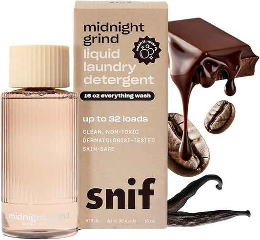 Snif Midnight Grind Laundry Detergent, Bold, Rich Espresso Scent, 64 Loads, Non-Irritating to Skin, Clean, Non-Toxic, Vegan, Cruelty Free, 16oz