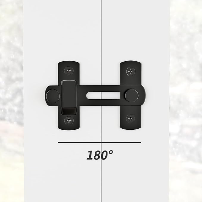 2PCS 180 Degree Matte Black Bifold Latch Flip Sliding Barn Door Latches, Gate Latch for Barn Door, Sliding Door, Pet Door, Garage, Bathroom, Window, Outdoor