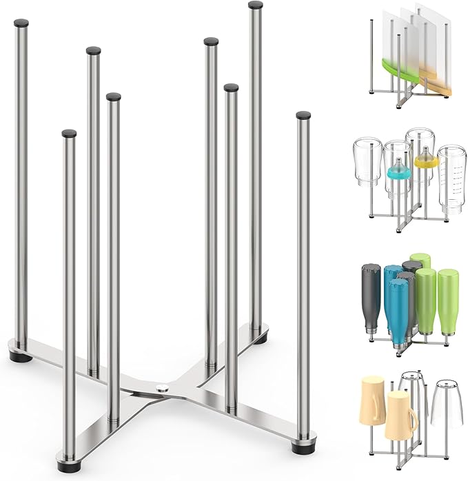 Reusable Bag & Bottle Drying Rack, Baby Bottle Drying Rack, Collapsible Cup Drying Rack for Glass, Mugs -Stainless Steel Countertop Organizer