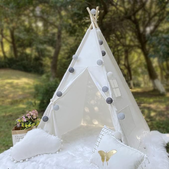 Teepee Tent for Kids-Portable Children Play Tent Indoor Outdoor (White)