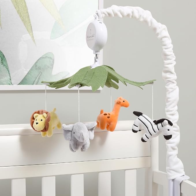 The Peanutshell Crib Mobile for Boys or Girls - White Musical Baby Crib Mobile with 12 Lullabies, Jungle Animal, Baby Safari Animals Nursery Decor