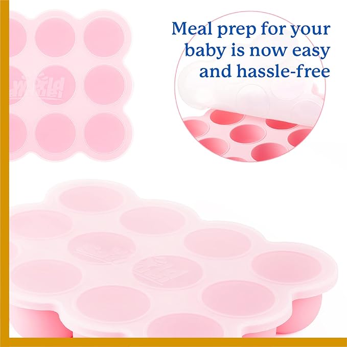 Samuelworld Baby Breast Milk and Food Storage Container, 12 Portions x 2.5oz, Stackable Food Grade Silicone Tray with Clip-On Hard Lid for Homemade Purees, Vegetables & Fruits - Pink