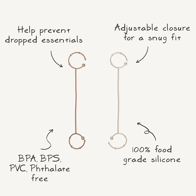 mushie Adjustable Silicone Toy Straps 2-Pack | Baby Accessories Holder for Travel, Stroller, High Chair (Blush/Shifting Sand)