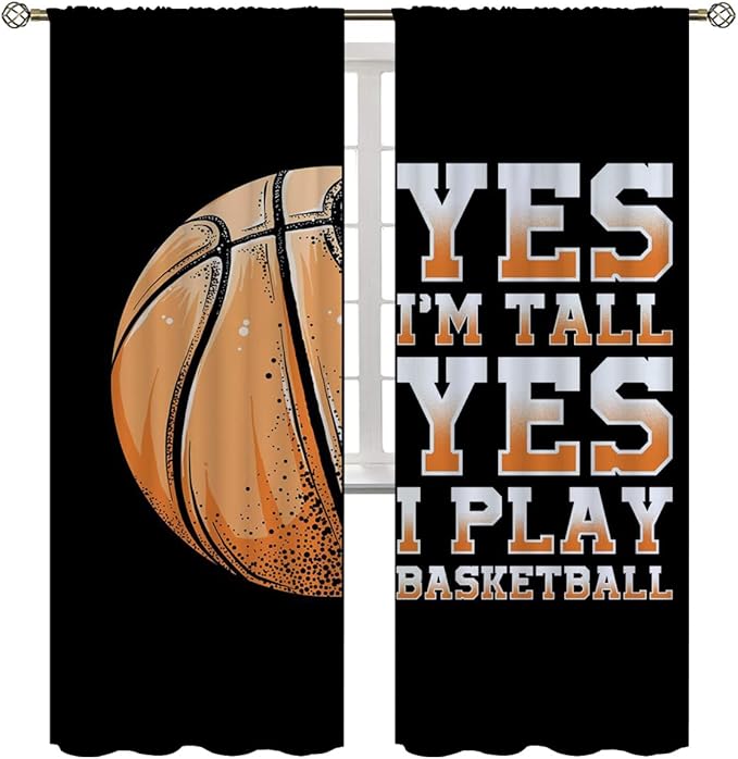 Basketball Blackout Curtains for Boy Girl Room Darkening Decor,Sport Theme Motto Dark Background Bedroom Living Room Home Rod Pocket Thermal Insulated Window Curtain/Drapes Panel,72x63 Inch…