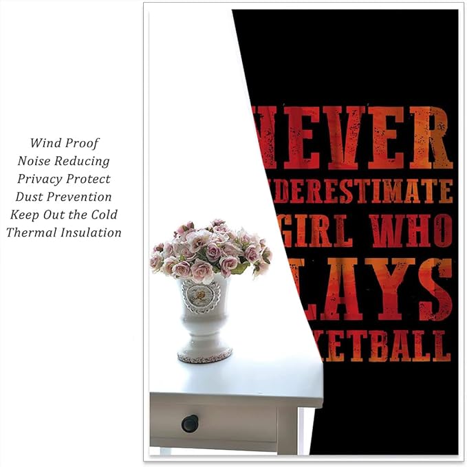 Red Basketball Blackout Curtains for Boy Girl Room Darkening Decor,Sport Theme and Motto Dark Background Bedroom Living Room Home Rod Pocket Thermal Insulated Window Curtain/Drapes Panel,42x63 Inch…