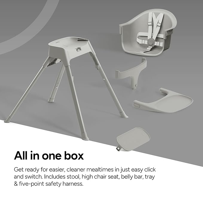 Mompush Olli 7-in-1 Convertible High Chair for Babies and Toddlers – Adjustable Height & Footrest, Dishwasher-Safe Tray, Compact Foldable Design for Easy Storage & Travel, Lightweight Yet Durable