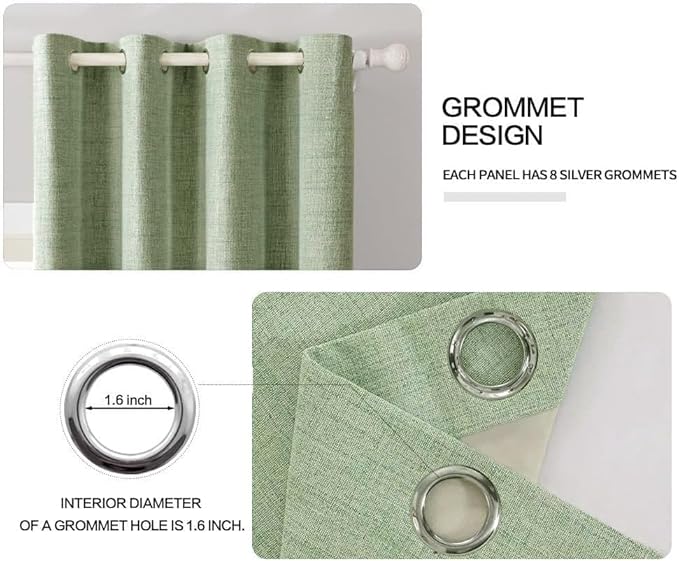 MIULEE Linen Texture Curtains for Bedroom Solid 100% Blackout Thermal Insulated Sage Green Curtains Grommet Room Darkening Drapes for Living Room Nursery 52x63 Inch (2 Panels)