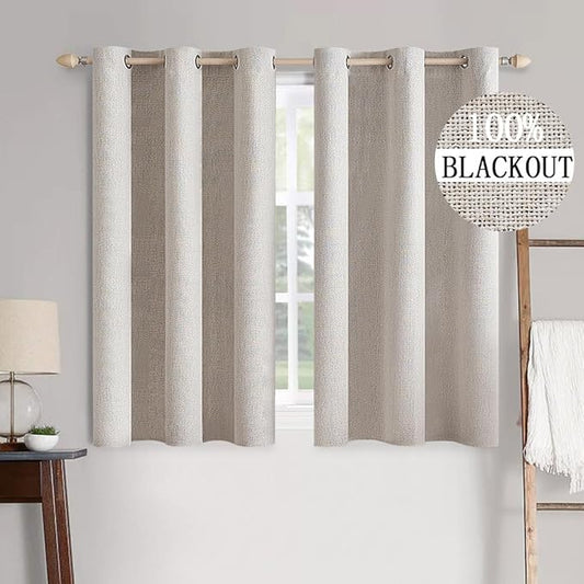 MIULEE 100% Blackout Linen Textured Curtains for Bedroom Solid Thermal Insulated Ivory Grommet Room Darkening Curtains & Drapes Luxury Decor for Living Room Nursery 42 x 63 Inch (2 Panels)
