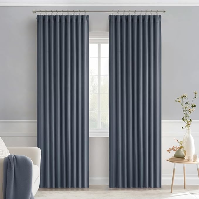 MIULEE Stone Blue Back Tab Blackout Curtains 84 Inch Length 2 Panels Set for Living Room Bedroom Privacy, Rod Pocket/Pinch Pleat Thermal Insulated Room Darkening Pleated Light Blocking Drapes