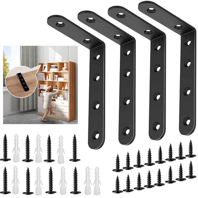 Anti Tip Furniture Anchors for Baby Pet Proofing,Furniture Wall Anchor Furniture Dresser Bookshelf Falling Prevention Device for Children (Black)