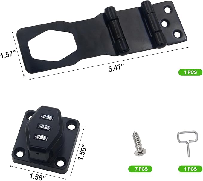 1 Pack Password Rotary Hasp Locks, Collapsible Solid 304 Stainless Steel File Cabinet Lock Desk Drawer Lock, for 90 Degree and 180 Degree Drawers, Dabinets, Doors, Flip Barn Door, Outdoor (Black)