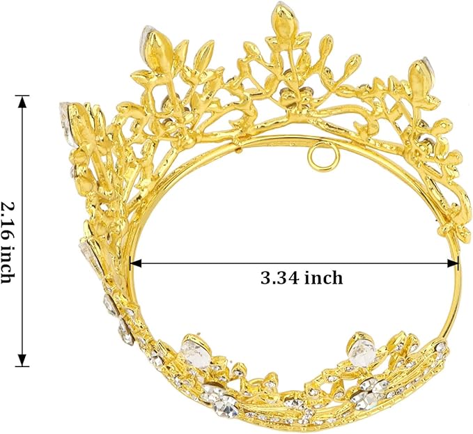 CAVETEE Mini Crown Cake Topper, Small Princess Tiara Crystal Crown Flower Bouquets Accessories for Cake Topper, Flower Arrangements and Decorations (gold)