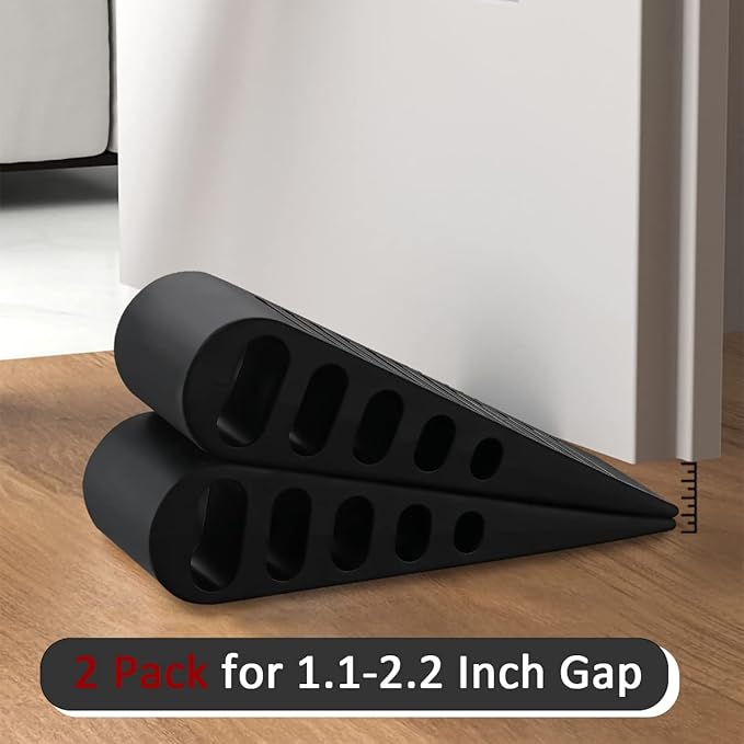 JQK Rubber Door Stopper Wedge, Black 6 Pack Soft TPR Premium Door Stops for Bottom of Heavy Duty Door on Tile, Concrete, Carpet, Wooden Floor, DSB61-BK-P6
